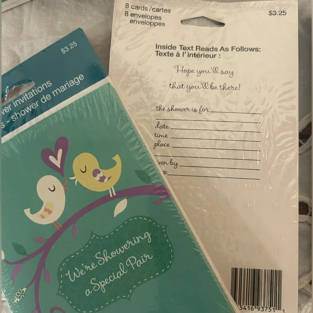 Bridal shower invitation cards, 4 pks for $5, 36 Cards and  Envelopes-mix/match
